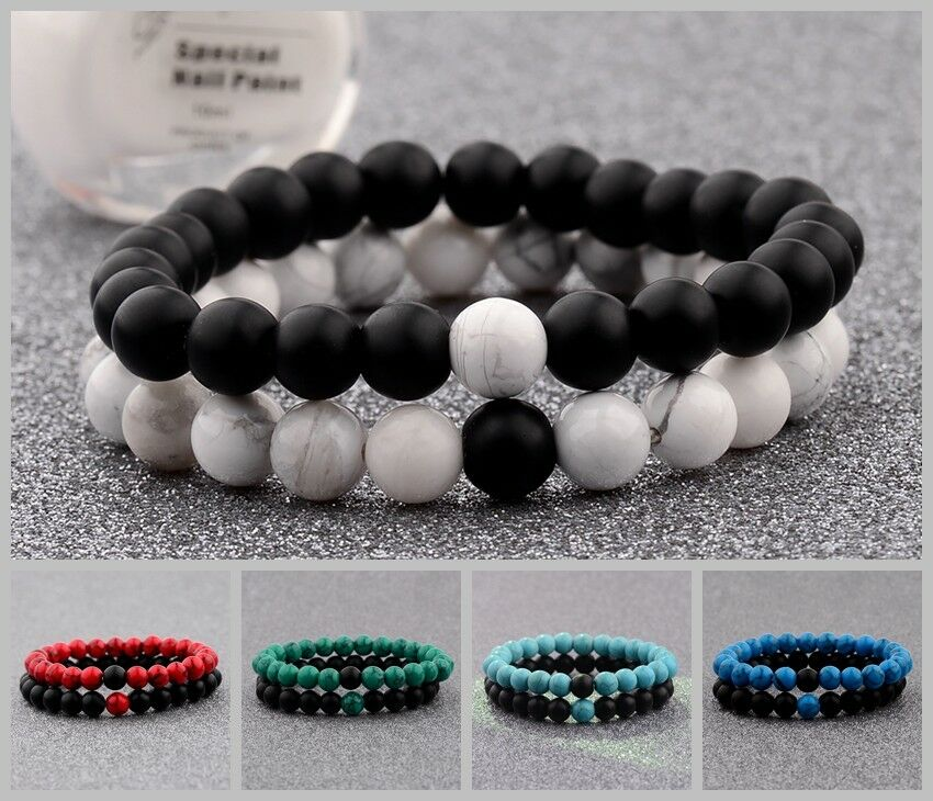 Natural stone couple distance bracelet